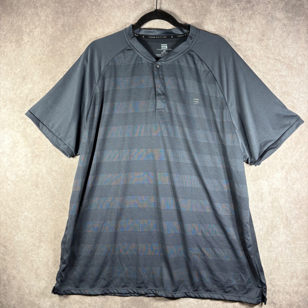 Three Sixty Six Polo Mens Size 4XL Gray Striped Performance Dry Fit Short Sleeve